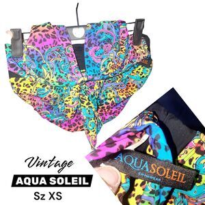 AQUA SOLEIL XS Vintage Pink Blue Cheetah Knot Front Top & Bottom Swim Bikini Set